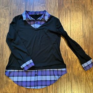 Elegant Black and Purple Plaid Button Down Shirt